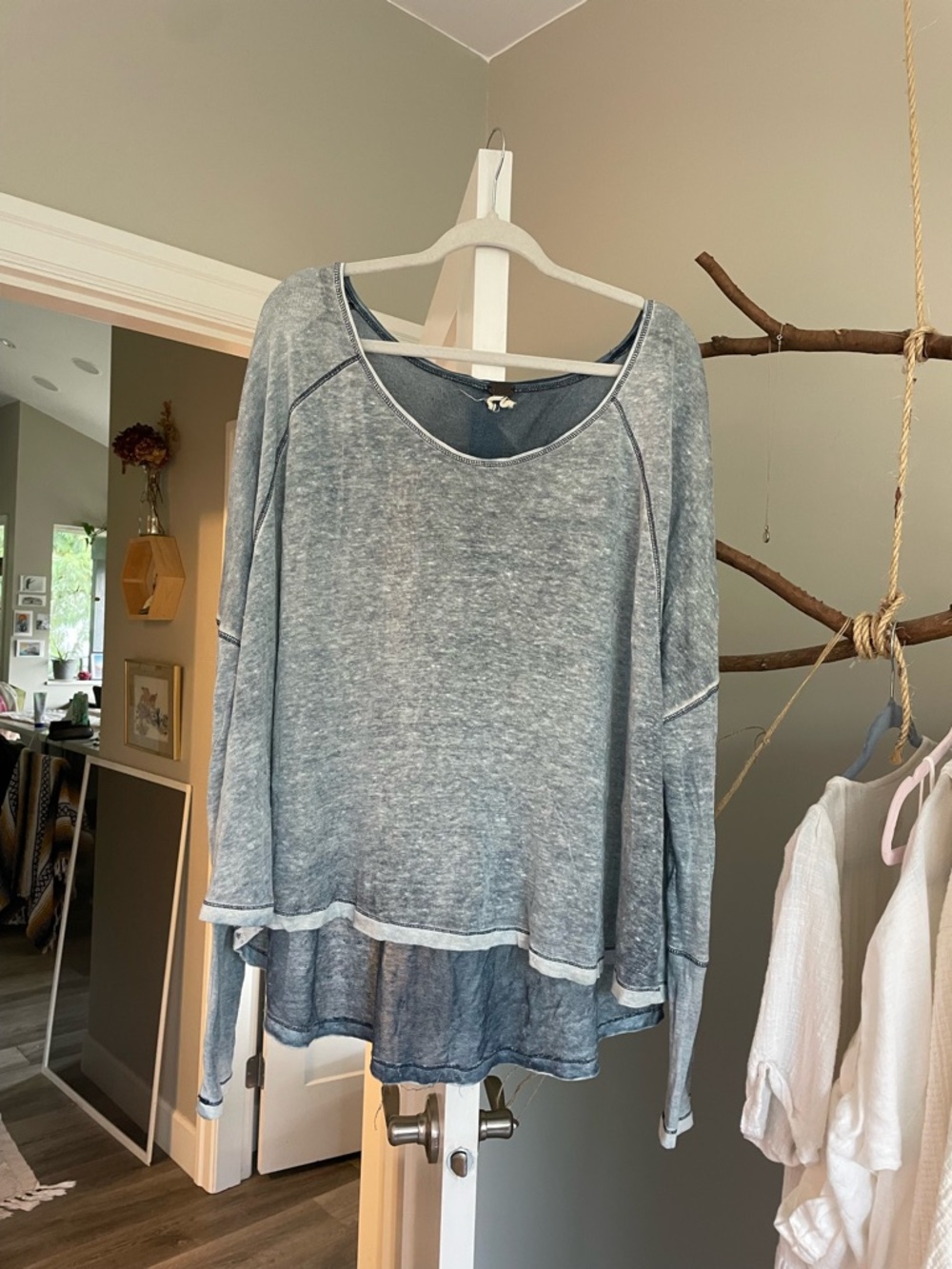 We the free linen blend Washed Blue oversized top L